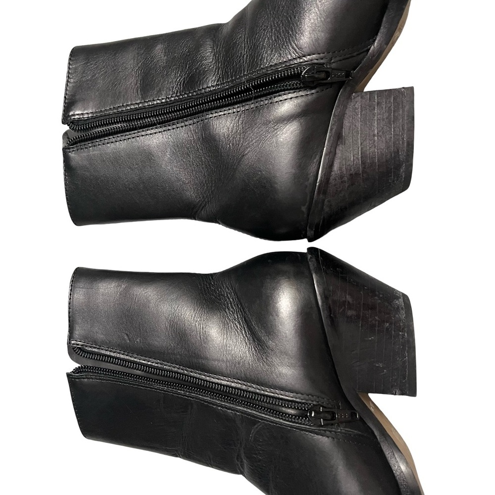 By Anthropologie Square Toe Leather Boots Size 36 Black Made In Brazil Side Zip - Picture 11 of 13